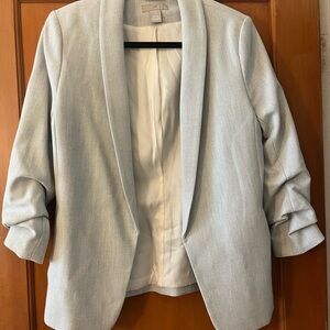 H&M Grey Blazer with Ruched Sleeves and Shawl Collar